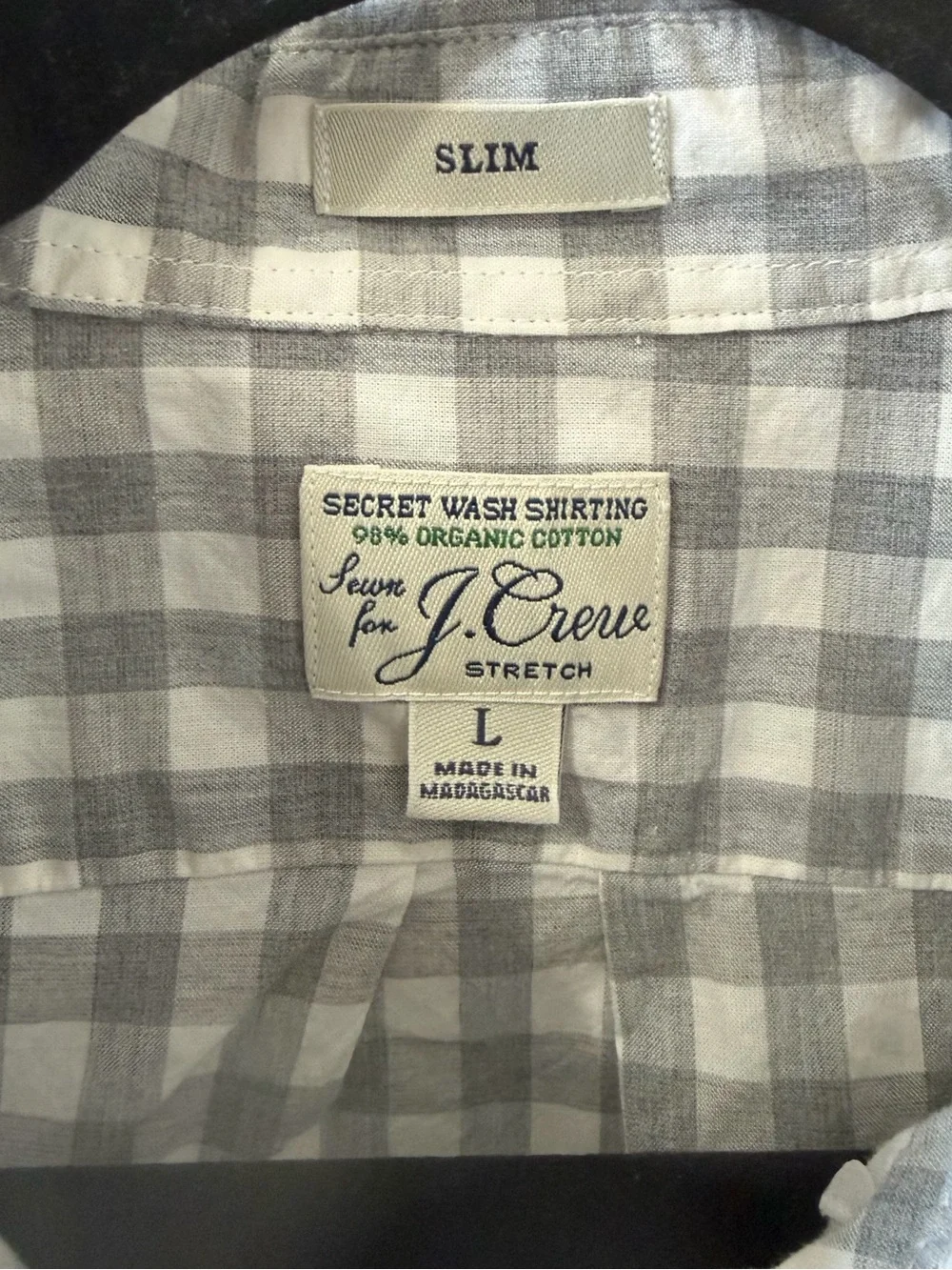 J.Crew Slim Secret Wash Gingham Button Down Shirt Grey White Large